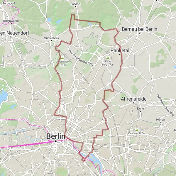 Map miniature of "Eastern Exploration" cycling inspiration in Berlin, Germany. Generated by Tarmacs.app cycling route planner