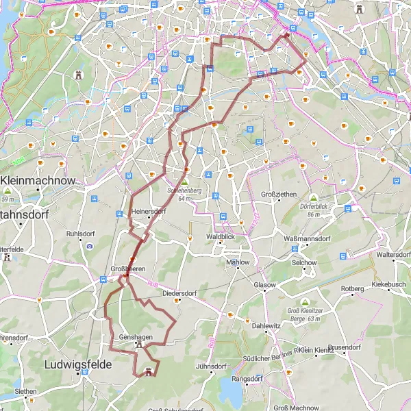 Map miniature of "Gravel Adventure in the Green" cycling inspiration in Berlin, Germany. Generated by Tarmacs.app cycling route planner