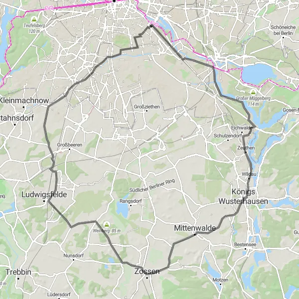 Map miniature of "Berlin Loop" cycling inspiration in Berlin, Germany. Generated by Tarmacs.app cycling route planner