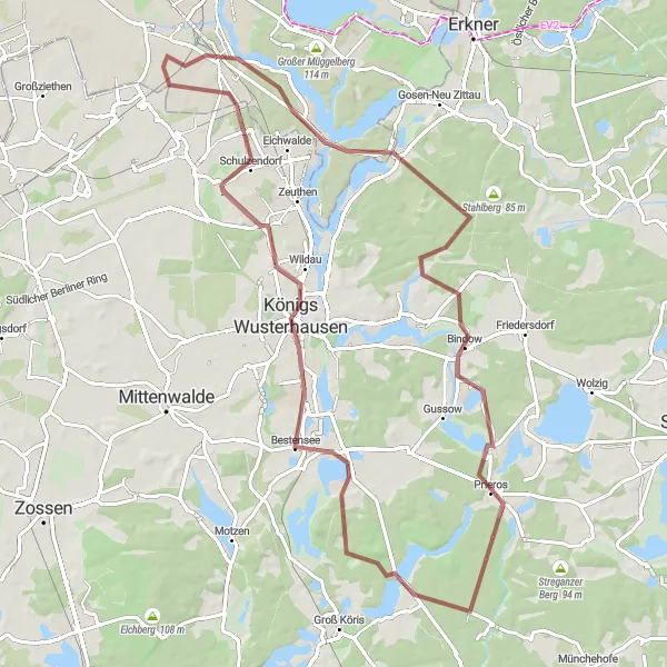 Map miniature of "Gravel Adventure through Falkenberg and Weinberg" cycling inspiration in Berlin, Germany. Generated by Tarmacs.app cycling route planner