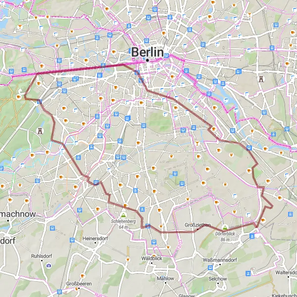 Map miniature of "Lakes and Forests Gravel Tour" cycling inspiration in Berlin, Germany. Generated by Tarmacs.app cycling route planner