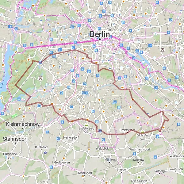 Map miniature of "Berlin Gravel Adventure: Forest and Hill Loop" cycling inspiration in Berlin, Germany. Generated by Tarmacs.app cycling route planner