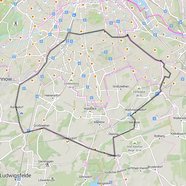Map miniature of "South of Berlin Adventure" cycling inspiration in Berlin, Germany. Generated by Tarmacs.app cycling route planner