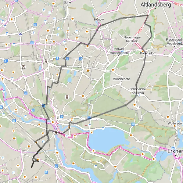 Karten-Miniaturansicht der Radinspiration "Biesdorfer Höhe und Köpenick Runde" in Berlin, Germany. Erstellt vom Tarmacs.app-Routenplaner für Radtouren