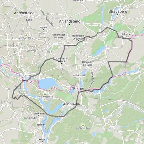 Karten-Miniaturansicht der Radinspiration "Schöneiche bei Berlin und Gosen-Neu Zittau Rundfahrt" in Berlin, Germany. Erstellt vom Tarmacs.app-Routenplaner für Radtouren