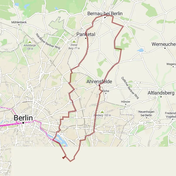 Map miniature of "Uncharted Territories" cycling inspiration in Berlin, Germany. Generated by Tarmacs.app cycling route planner