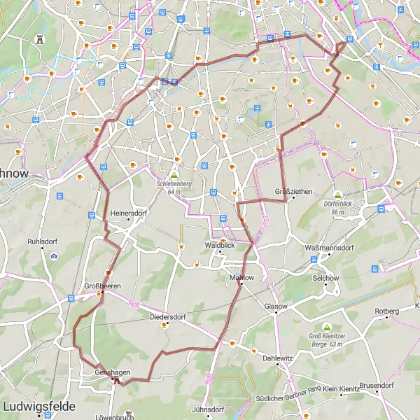 Map miniature of "The Gravel Adventure" cycling inspiration in Berlin, Germany. Generated by Tarmacs.app cycling route planner