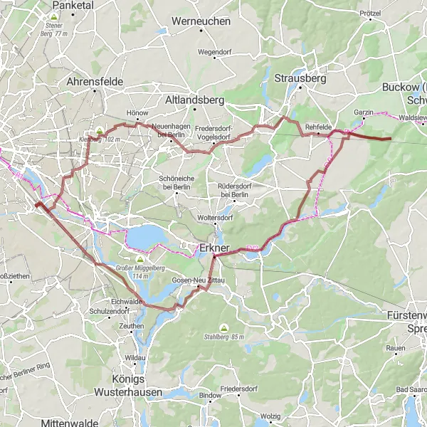 Map miniature of "Wilderness Escapade: Biesdorf to Niederschöneweide" cycling inspiration in Berlin, Germany. Generated by Tarmacs.app cycling route planner