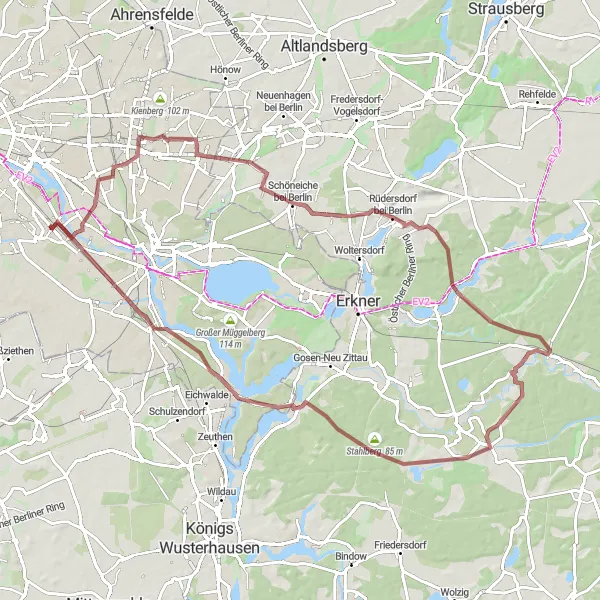 Map miniature of "Serenity and Adventure" cycling inspiration in Berlin, Germany. Generated by Tarmacs.app cycling route planner