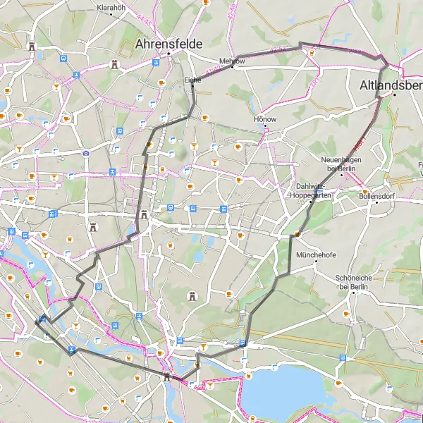 Map miniature of "Gardens of the World and Historic Windmill" cycling inspiration in Berlin, Germany. Generated by Tarmacs.app cycling route planner