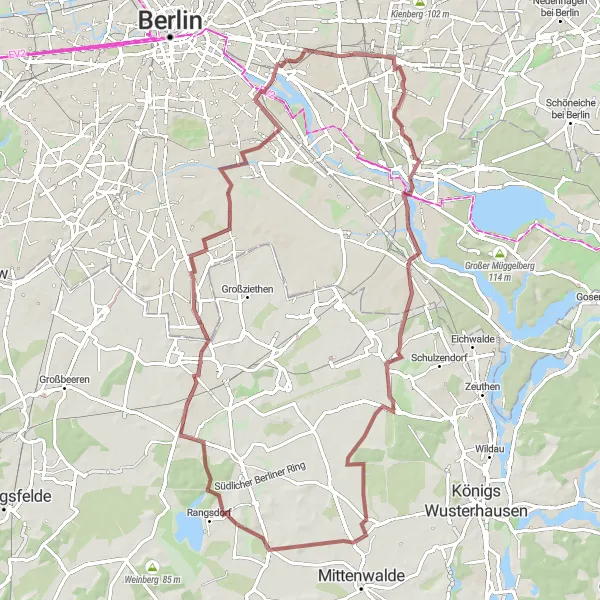 Map miniature of "Gravel Adventures: Biesdorfer Höhe to Schrotkugelturm" cycling inspiration in Berlin, Germany. Generated by Tarmacs.app cycling route planner