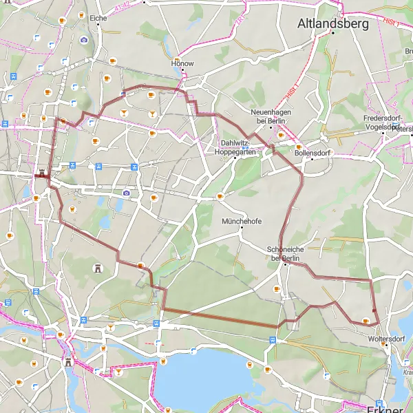 Map miniature of "Biesdorf Gravel Adventure" cycling inspiration in Berlin, Germany. Generated by Tarmacs.app cycling route planner