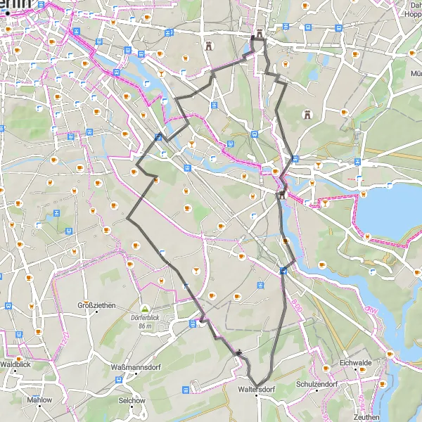 Map miniature of "Biesdorf to Friedrichsfelde Loop" cycling inspiration in Berlin, Germany. Generated by Tarmacs.app cycling route planner