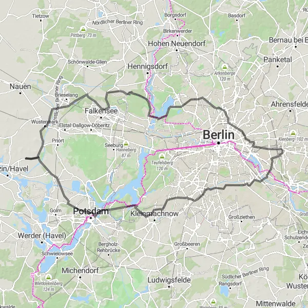 Map miniature of "Biesdorf to Neuruppin Loop" cycling inspiration in Berlin, Germany. Generated by Tarmacs.app cycling route planner