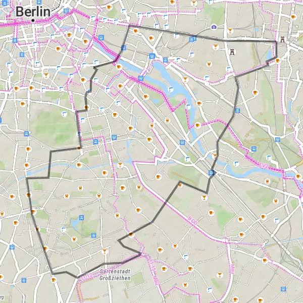 Map miniature of "Johannisthal-Grünau Tour" cycling inspiration in Berlin, Germany. Generated by Tarmacs.app cycling route planner