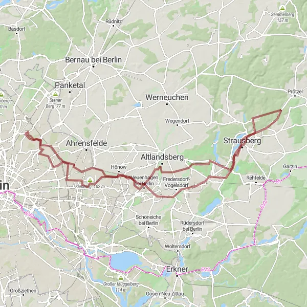 Karten-Miniaturansicht der Radinspiration "Gravel-Tour durch Strausberg und Marienberg" in Berlin, Germany. Erstellt vom Tarmacs.app-Routenplaner für Radtouren