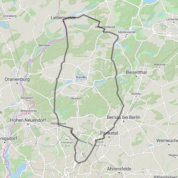 Karten-Miniaturansicht der Radinspiration "Rundfahrt durch Wälder und Dörfer" in Berlin, Germany. Erstellt vom Tarmacs.app-Routenplaner für Radtouren