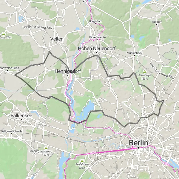 Map miniature of "Lakes and Natural Beauty" cycling inspiration in Berlin, Germany. Generated by Tarmacs.app cycling route planner