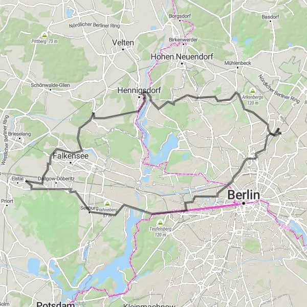 Map miniature of "Historical Road Expedition" cycling inspiration in Berlin, Germany. Generated by Tarmacs.app cycling route planner