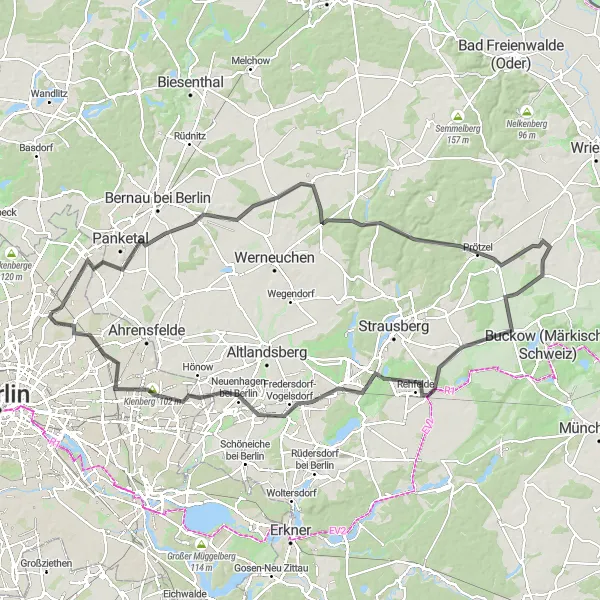 Karten-Miniaturansicht der Radinspiration "Tour durch die Rollberge und Bienenberge" in Berlin, Germany. Erstellt vom Tarmacs.app-Routenplaner für Radtouren