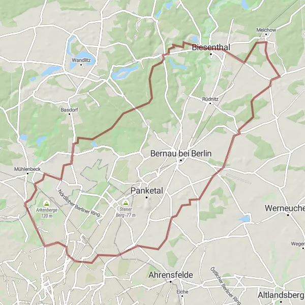 Map miniature of "Gravel Adventure of History" cycling inspiration in Berlin, Germany. Generated by Tarmacs.app cycling route planner