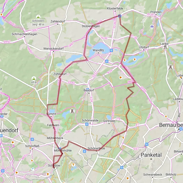 Map miniature of "The Lakeside Gravel Ride" cycling inspiration in Berlin, Germany. Generated by Tarmacs.app cycling route planner