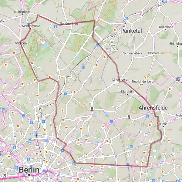 Karten-Miniaturansicht der Radinspiration "Gravel Tour durch Schildow und Gärten der Welt" in Berlin, Germany. Erstellt vom Tarmacs.app-Routenplaner für Radtouren