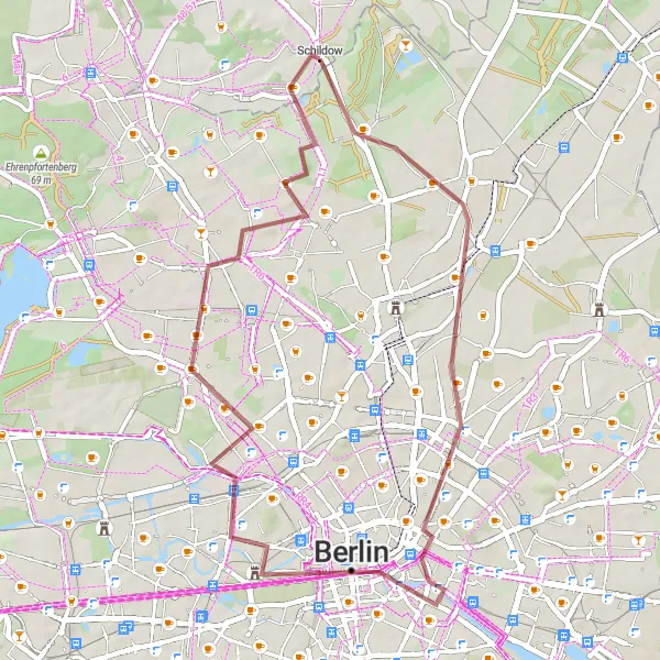 Map miniature of "The Gravel Trail Adventure" cycling inspiration in Berlin, Germany. Generated by Tarmacs.app cycling route planner