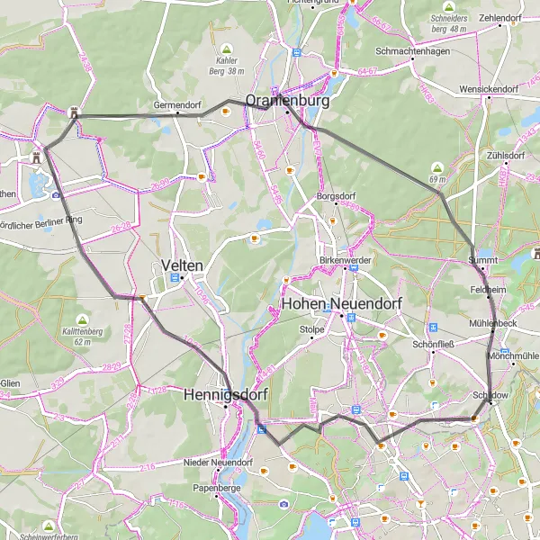 Karten-Miniaturansicht der Radinspiration "Rundfahrt durch Glienicke und Oranienburg" in Berlin, Germany. Erstellt vom Tarmacs.app-Routenplaner für Radtouren