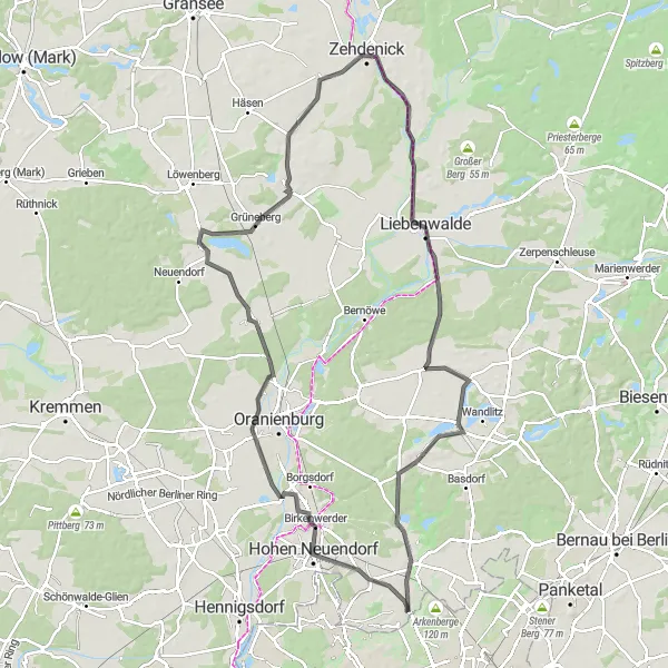 Karten-Miniaturansicht der Radinspiration "Road Tour durch die Gallberge und Zehdenick" in Berlin, Germany. Erstellt vom Tarmacs.app-Routenplaner für Radtouren