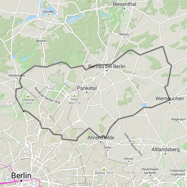 Map miniature of "Tour de Barnim" cycling inspiration in Berlin, Germany. Generated by Tarmacs.app cycling route planner