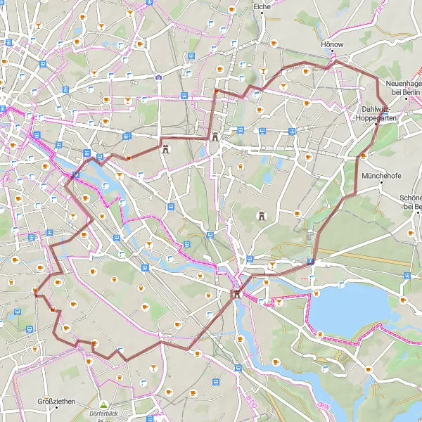 Map miniature of "Britz to Köpenick and Back" cycling inspiration in Berlin, Germany. Generated by Tarmacs.app cycling route planner