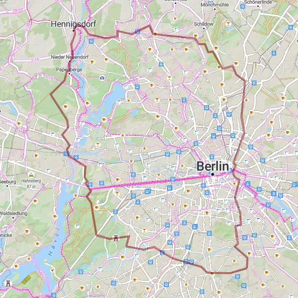 Map miniature of "Britz Gravel Adventure" cycling inspiration in Berlin, Germany. Generated by Tarmacs.app cycling route planner