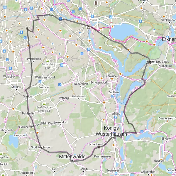 Map miniature of "Around Köpenick" cycling inspiration in Berlin, Germany. Generated by Tarmacs.app cycling route planner