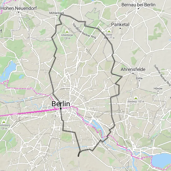 Map miniature of "Britz to Berlin and Back" cycling inspiration in Berlin, Germany. Generated by Tarmacs.app cycling route planner