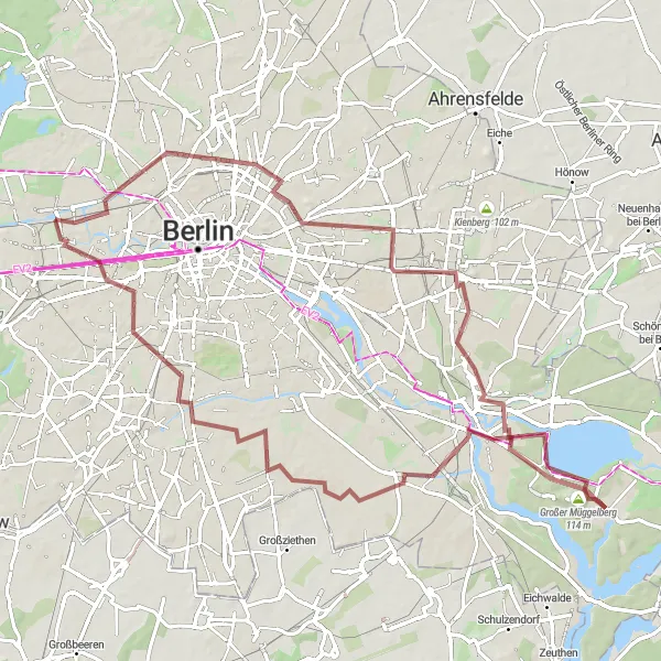 Map miniature of "Gravel Adventure to Köpenick and Müggelturm" cycling inspiration in Berlin, Germany. Generated by Tarmacs.app cycling route planner