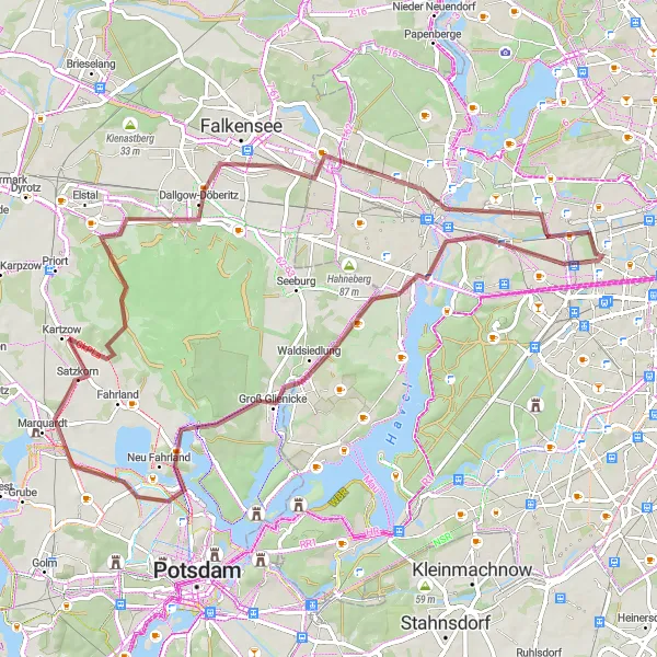 Map miniature of "Castles and Countryside" cycling inspiration in Berlin, Germany. Generated by Tarmacs.app cycling route planner
