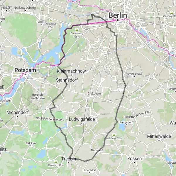 Map miniature of "Berlin's Hidden Gems" cycling inspiration in Berlin, Germany. Generated by Tarmacs.app cycling route planner