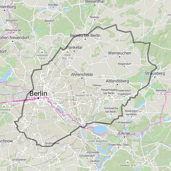 Karten-Miniaturansicht der Radinspiration "Rundfahrt um Berlin" in Berlin, Germany. Erstellt vom Tarmacs.app-Routenplaner für Radtouren