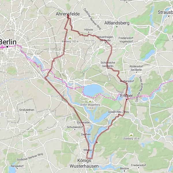 Map miniature of "Berliner Ring Grande Gravel Adventure" cycling inspiration in Berlin, Germany. Generated by Tarmacs.app cycling route planner