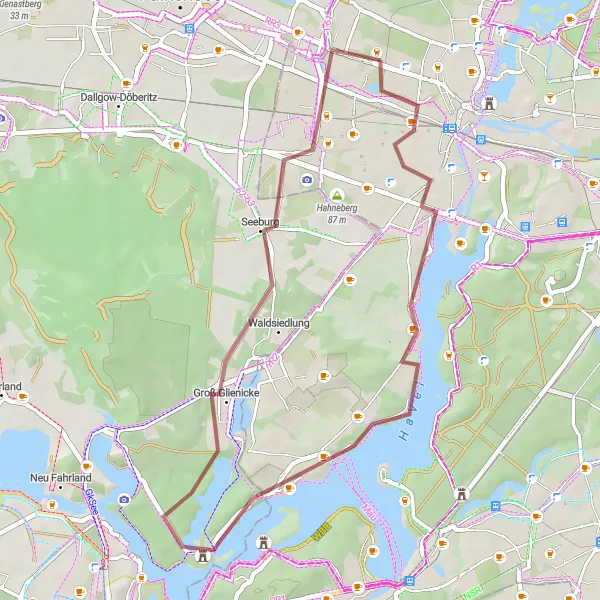 Map miniature of "Wilhelmstadt to Falkenhagener Feld Gravel Ride" cycling inspiration in Berlin, Germany. Generated by Tarmacs.app cycling route planner