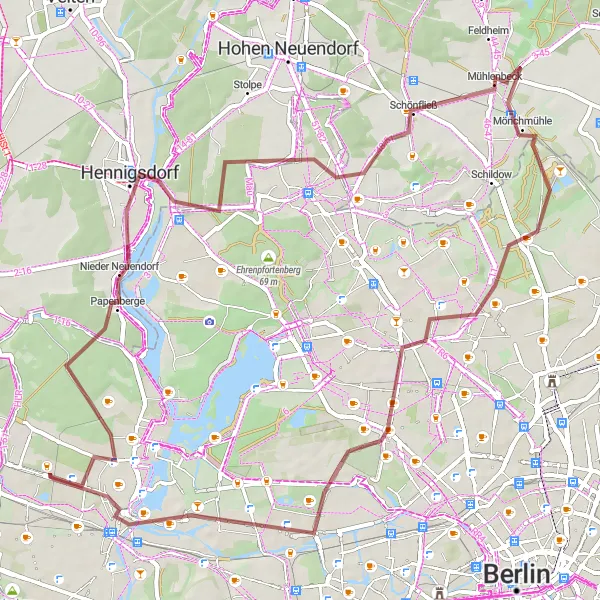 Map miniature of "Hennigsdorf to Spandau Gravel Adventure" cycling inspiration in Berlin, Germany. Generated by Tarmacs.app cycling route planner