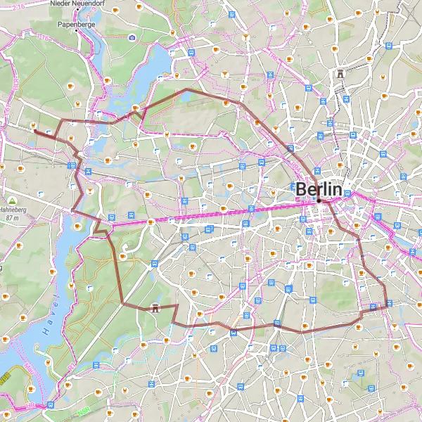 Map miniature of "Scenic Gravel Ride" cycling inspiration in Berlin, Germany. Generated by Tarmacs.app cycling route planner