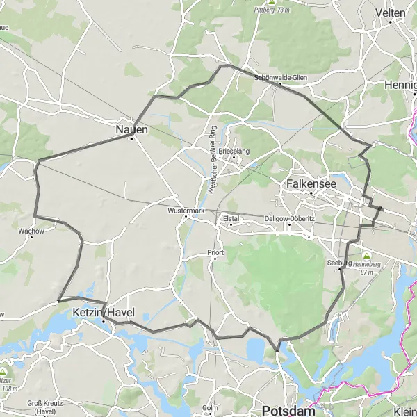 Map miniature of "Krampnitzberg and Potsdam Loop" cycling inspiration in Berlin, Germany. Generated by Tarmacs.app cycling route planner