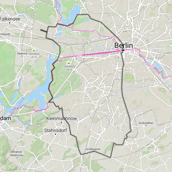 Map miniature of "Around Tegel Lake" cycling inspiration in Berlin, Germany. Generated by Tarmacs.app cycling route planner