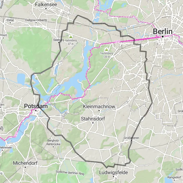 Map miniature of "Spandau and Potsdam Tour" cycling inspiration in Berlin, Germany. Generated by Tarmacs.app cycling route planner