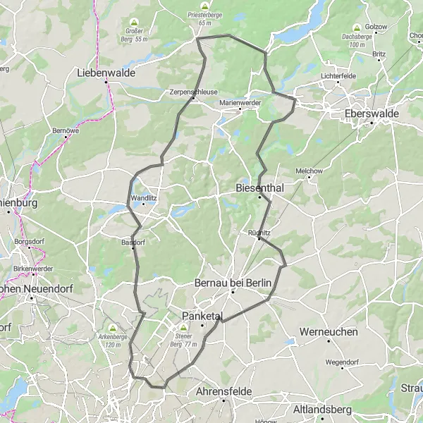 Map miniature of "Historic Castle Loop" cycling inspiration in Berlin, Germany. Generated by Tarmacs.app cycling route planner