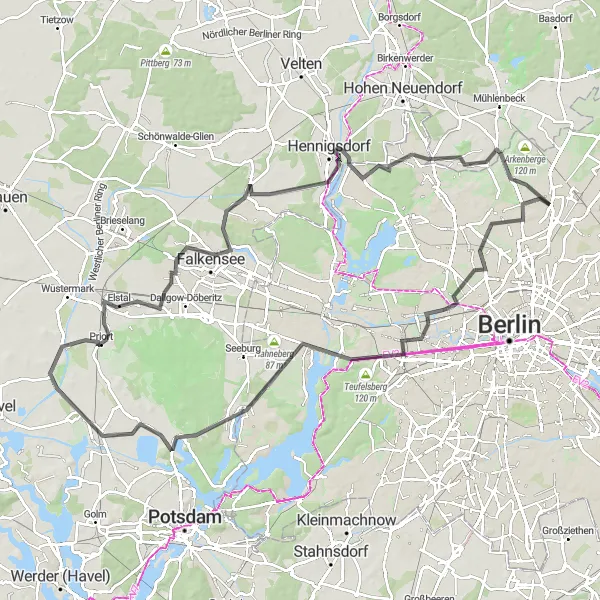 Map miniature of "Road Route: From Berlin to Falkensee" cycling inspiration in Berlin, Germany. Generated by Tarmacs.app cycling route planner