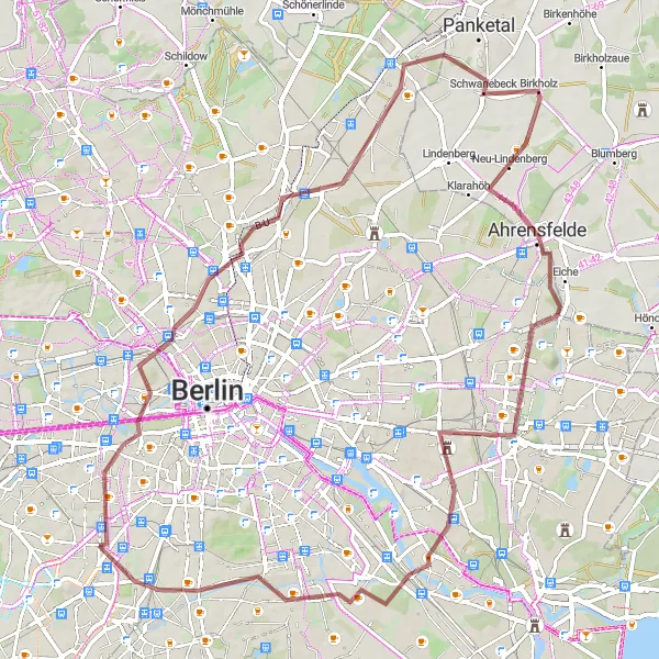 Map miniature of "Gravel Adventure" cycling inspiration in Berlin, Germany. Generated by Tarmacs.app cycling route planner