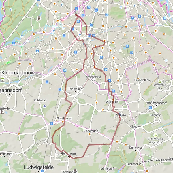 Map miniature of "Gravel Lanes around Friedenau" cycling inspiration in Berlin, Germany. Generated by Tarmacs.app cycling route planner